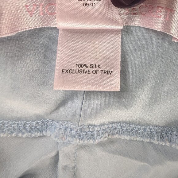 Y2k Soft Blue Cream Silk Lace Trim Chemise Slip Dress and Matching Robe - Picture 13 of 14